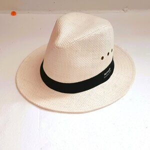 Panama Jack Ivory Fedora Hat L Weaved Paper Black Band